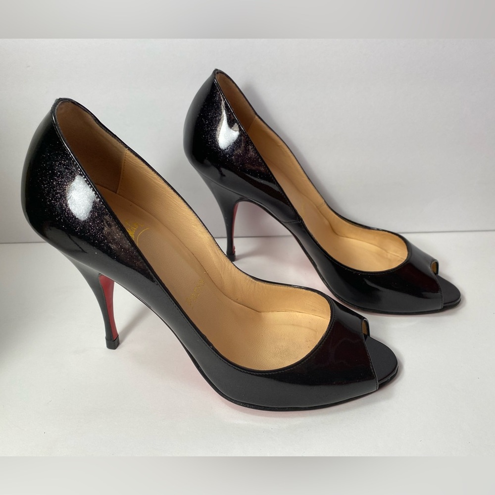 Christian Louboutin open toe pumps heels metallic black 36.5/6